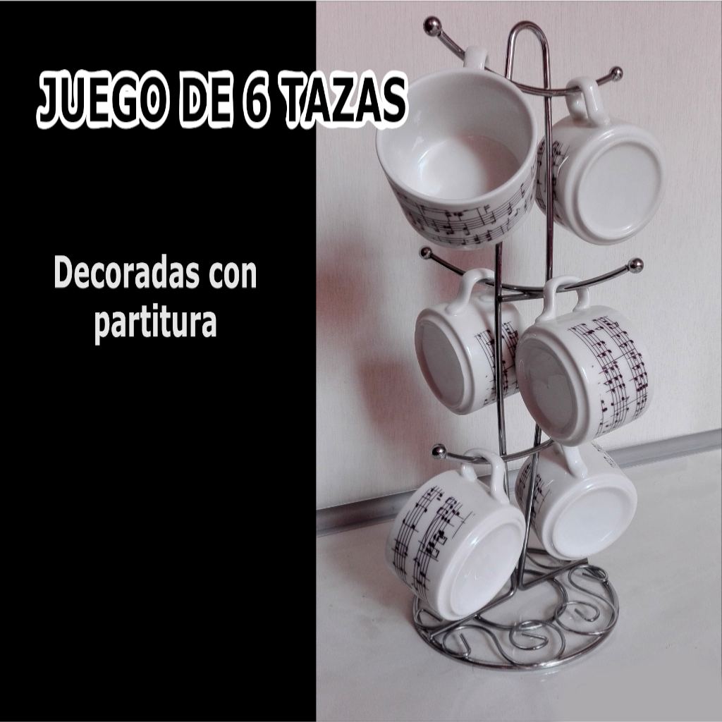 Juego de 6 tazas blancas en soporte para tazas